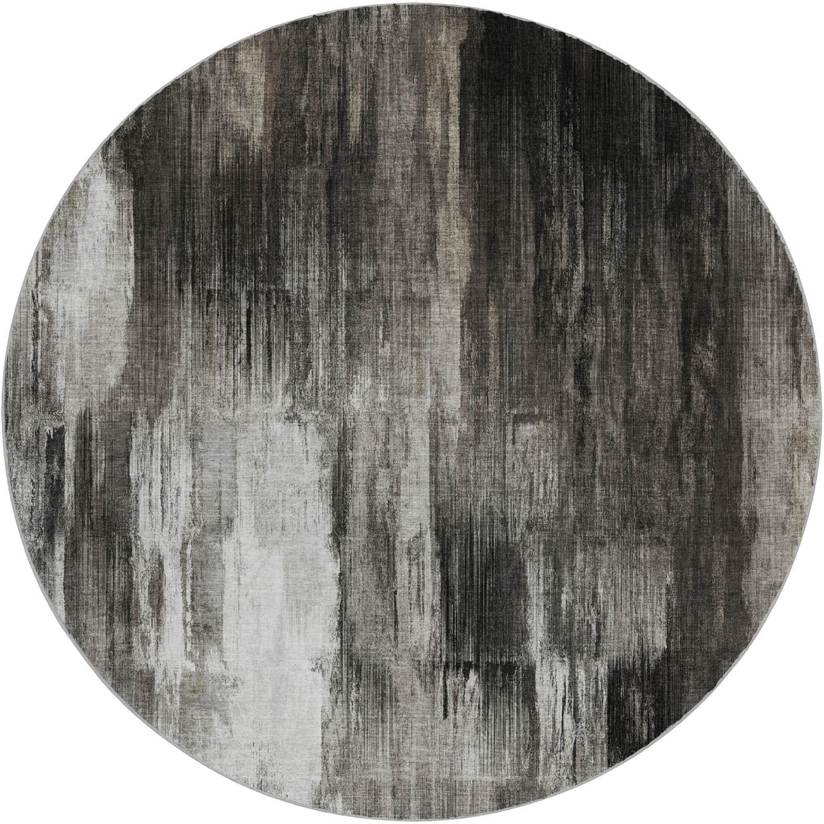 8' Gray And Black Abstract Shag Washable Round Rug With UV Protection - HomeRoots - Flyclothing LLC