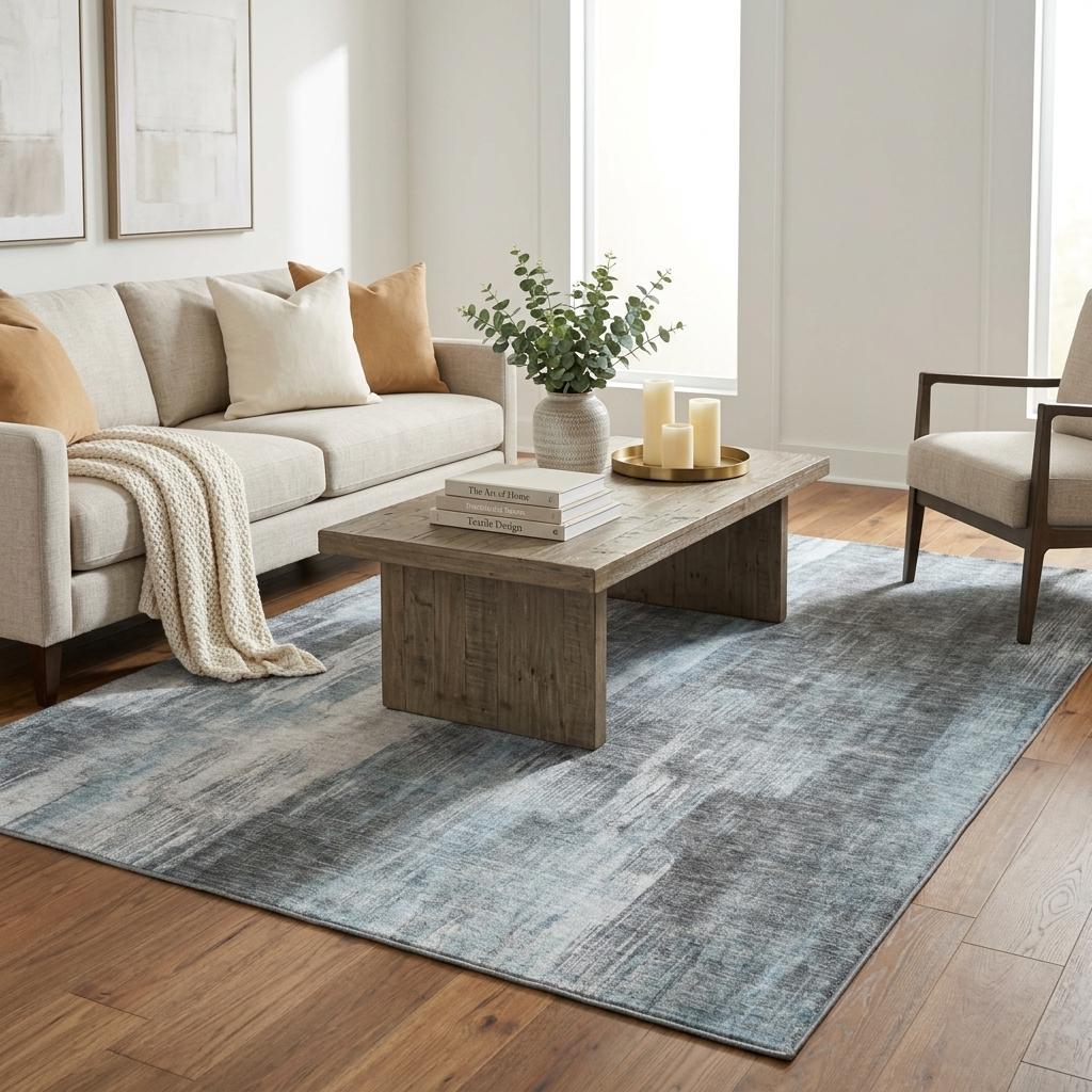 5' X 8' Teal And Ivory Abstract Shag Washable Area Rug With UV Protection - HomeRoots - Flyclothing LLC