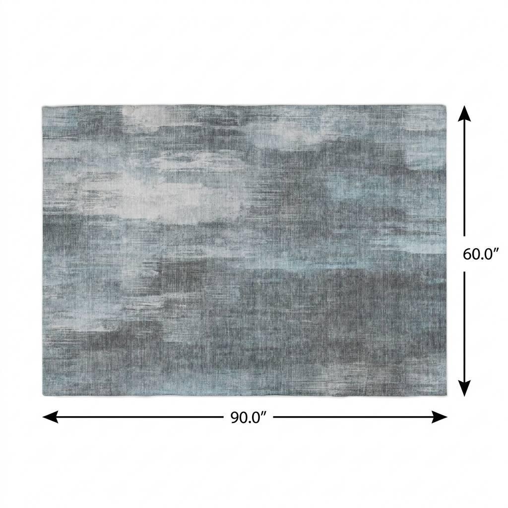 5' X 8' Teal And Ivory Abstract Shag Washable Area Rug With UV Protection - HomeRoots - Flyclothing LLC