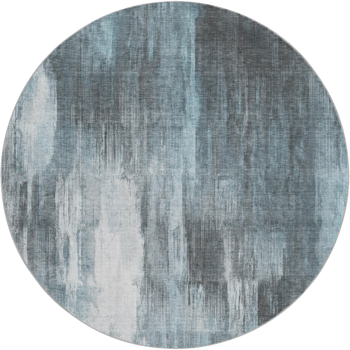 8' Teal And Ivory Abstract Shag Washable Round Rug With UV Protection - HomeRoots - Flyclothing LLC