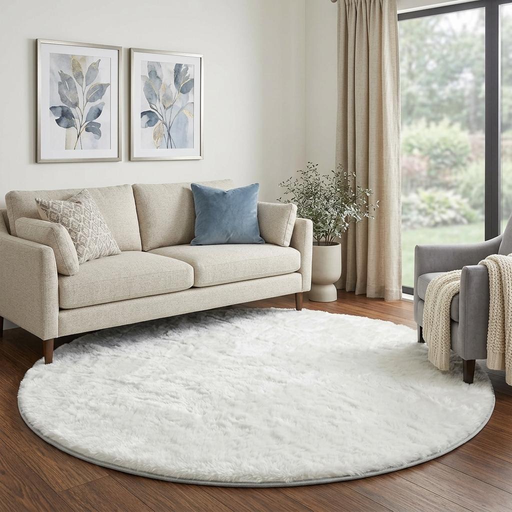8' Teal And Ivory Abstract Shag Washable Round Rug With UV Protection - HomeRoots - Flyclothing LLC