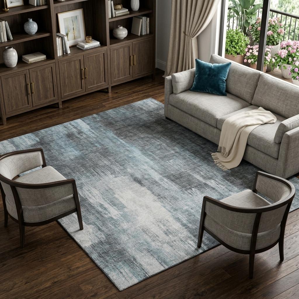9' X 12' Teal And Ivory Abstract Shag Washable Area Rug With UV Protection - HomeRoots - Flyclothing LLC