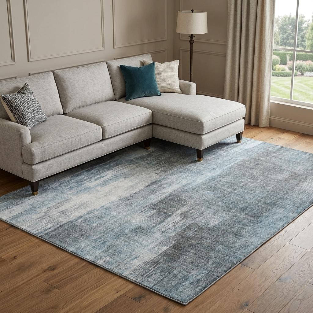 10' X 14' Teal And Ivory Abstract Shag Washable Area Rug With UV Protection - HomeRoots - Flyclothing LLC