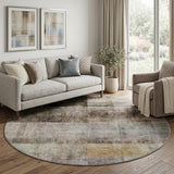 8' Brown And Gray Geometric Shag Washable Round Rug With UV Protection - HomeRoots - Flyclothing LLC