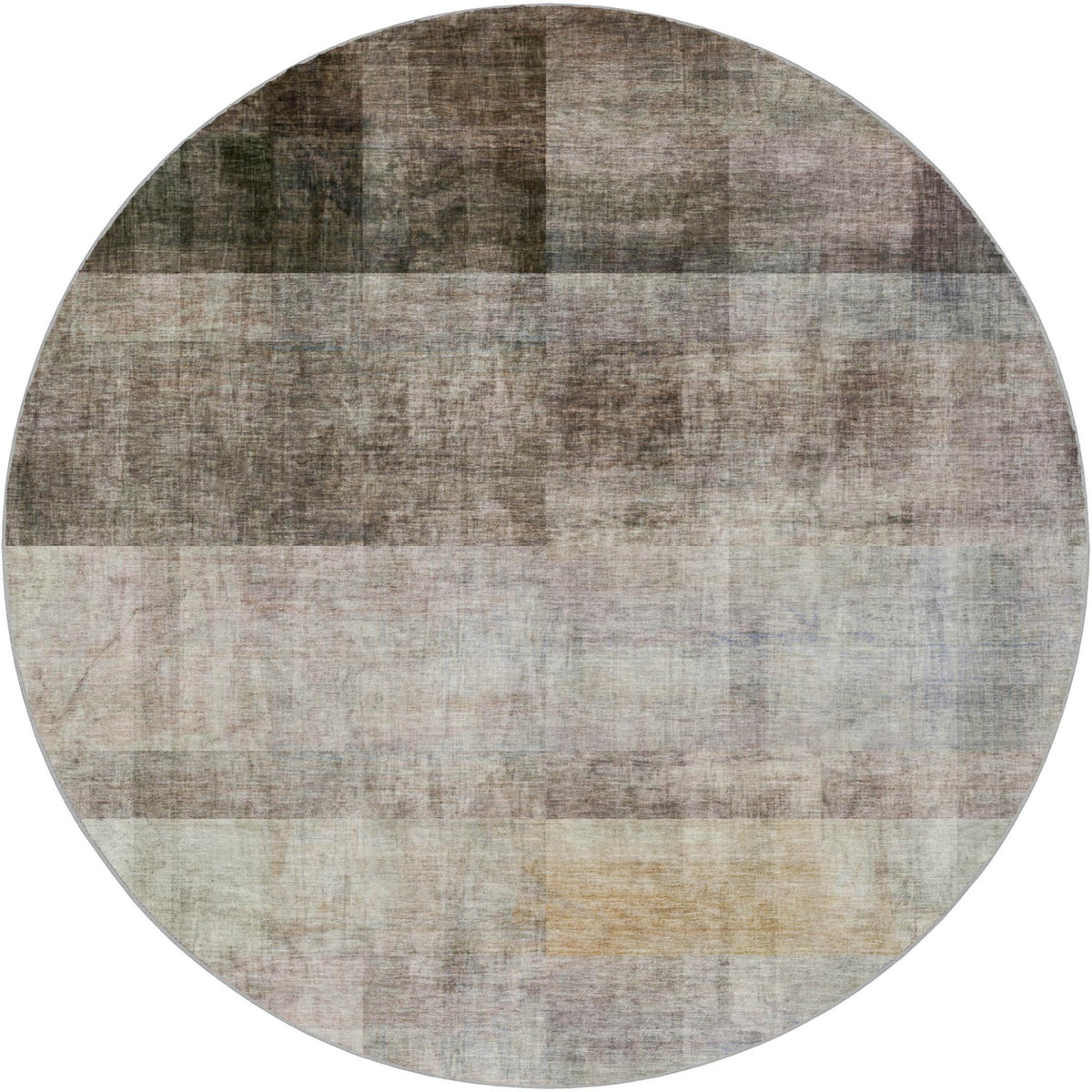 8' Brown And Gray Geometric Shag Washable Round Rug With UV Protection - HomeRoots - Flyclothing LLC