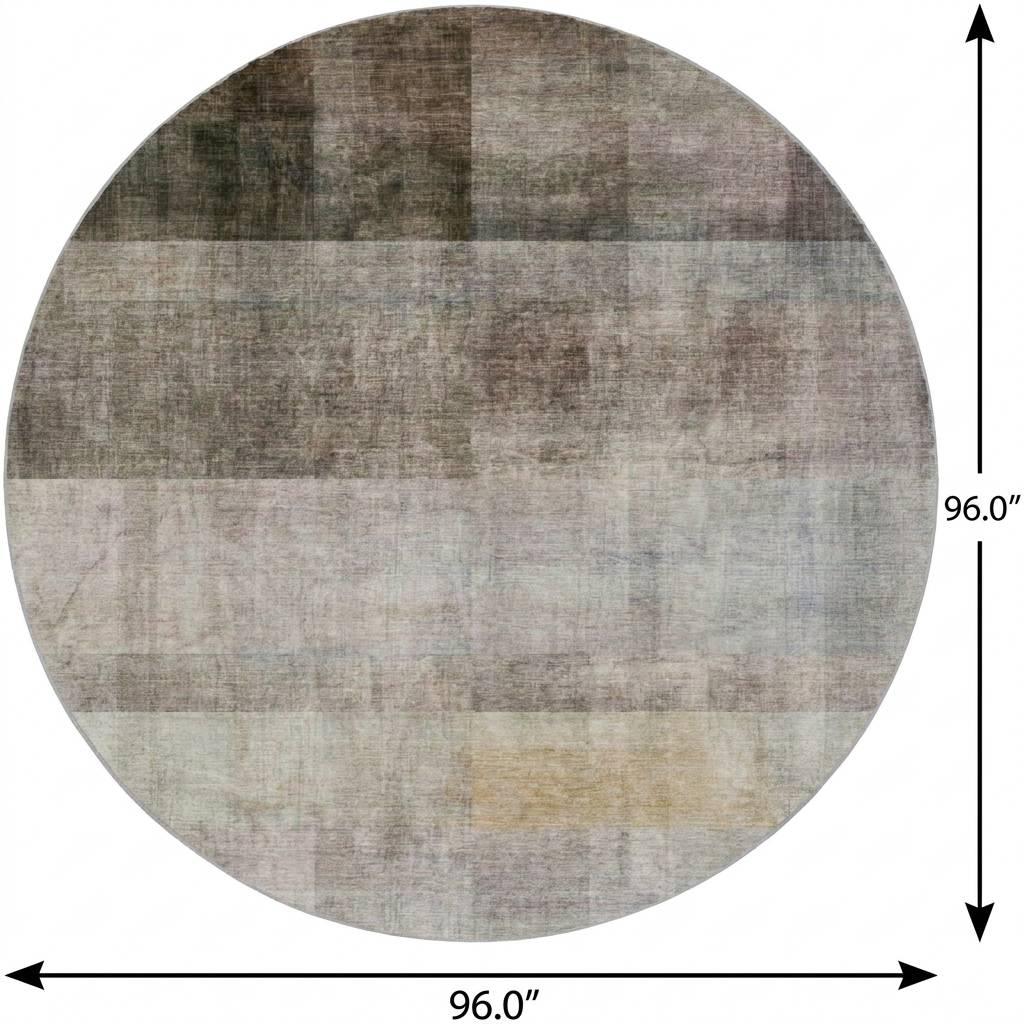 8' Brown And Gray Geometric Shag Washable Round Rug With UV Protection - HomeRoots - Flyclothing LLC