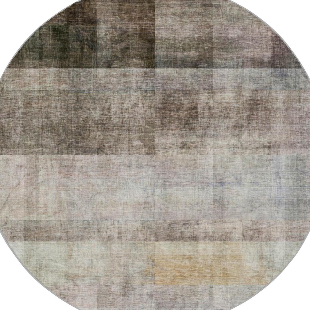 8' Brown And Gray Geometric Shag Washable Round Rug With UV Protection - HomeRoots - Flyclothing LLC