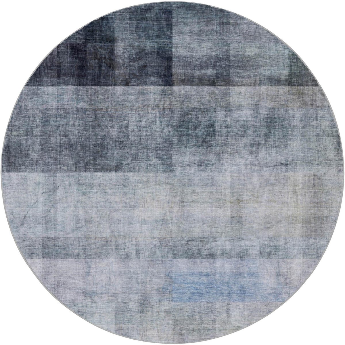 8' Navy Blue And Gray Geometric Shag Washable Round Rug With UV Protection - HomeRoots - Flyclothing LLC