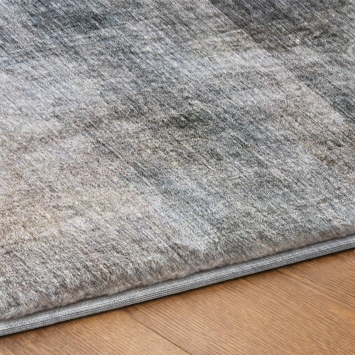 8' Navy Blue And Gray Geometric Shag Washable Round Rug With UV Protection - HomeRoots - Flyclothing LLC