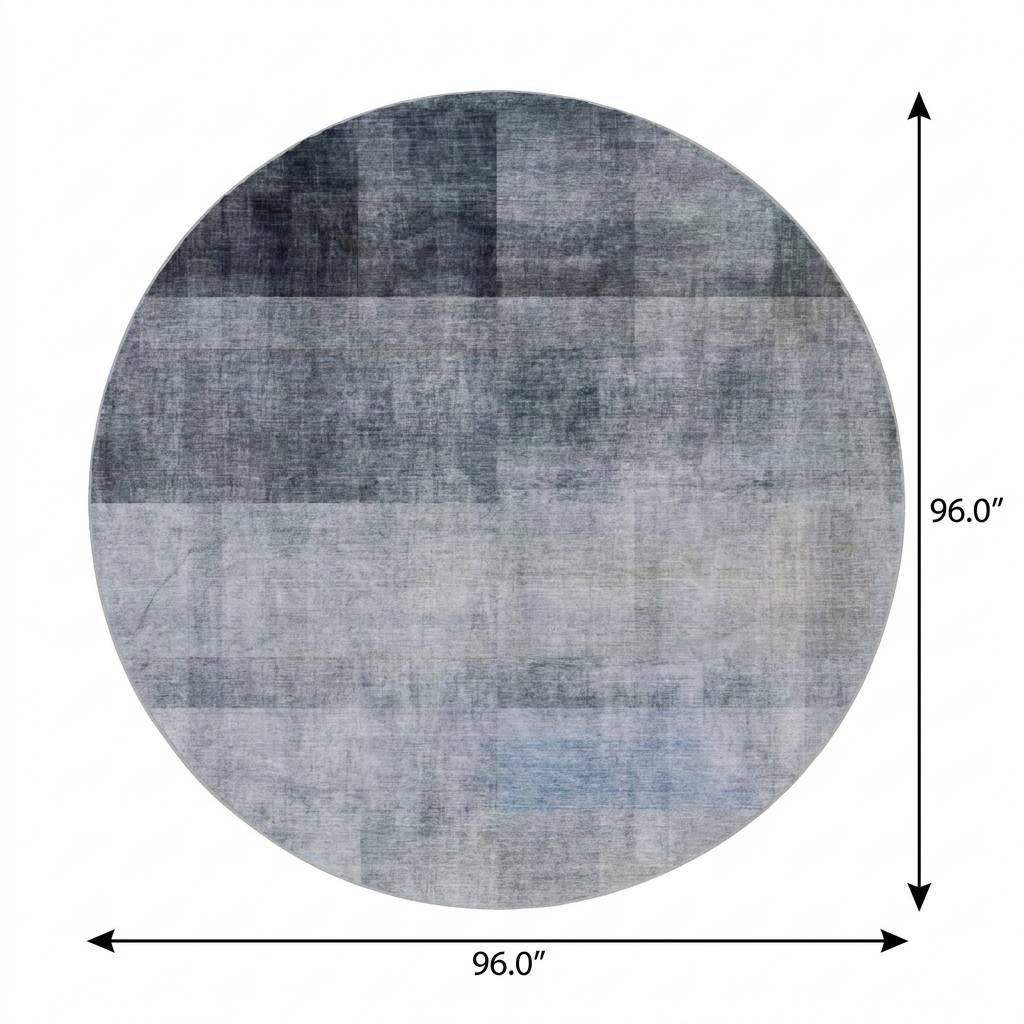 8' Navy Blue And Gray Geometric Shag Washable Round Rug With UV Protection - HomeRoots - Flyclothing LLC