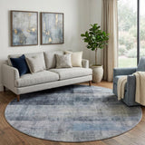 8' Navy Blue And Gray Geometric Shag Washable Round Rug With UV Protection - HomeRoots - Flyclothing LLC