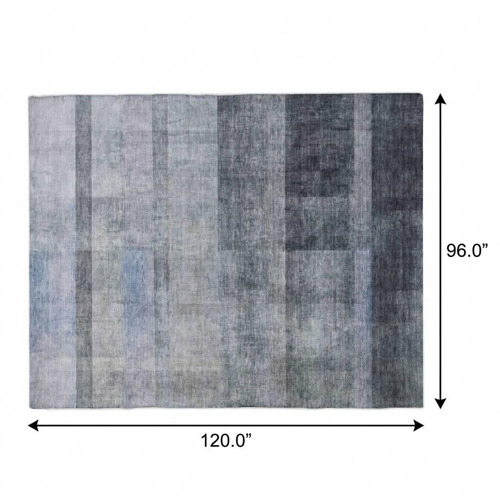 8' X 10' Navy Blue And Gray Geometric Shag Washable Area Rug With UV Protection - HomeRoots - Flyclothing LLC