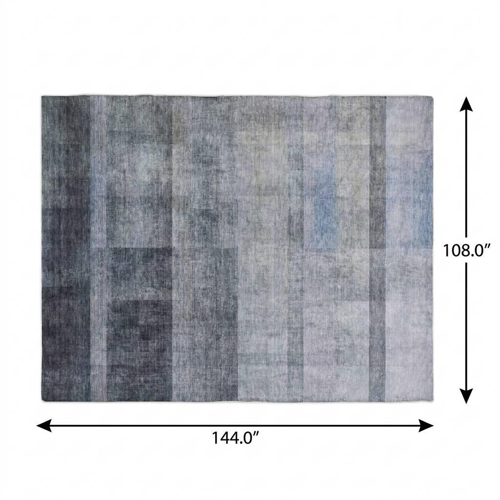 9' X 12' Navy Blue And Gray Geometric Shag Washable Area Rug With UV Protection - HomeRoots - Flyclothing LLC