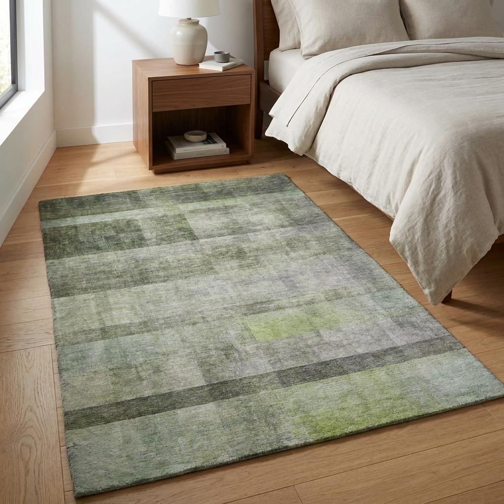 3' X 5' Olive Green And Gray Geometric Shag Washable Area Rug With UV Protection - HomeRoots - Flyclothing LLC