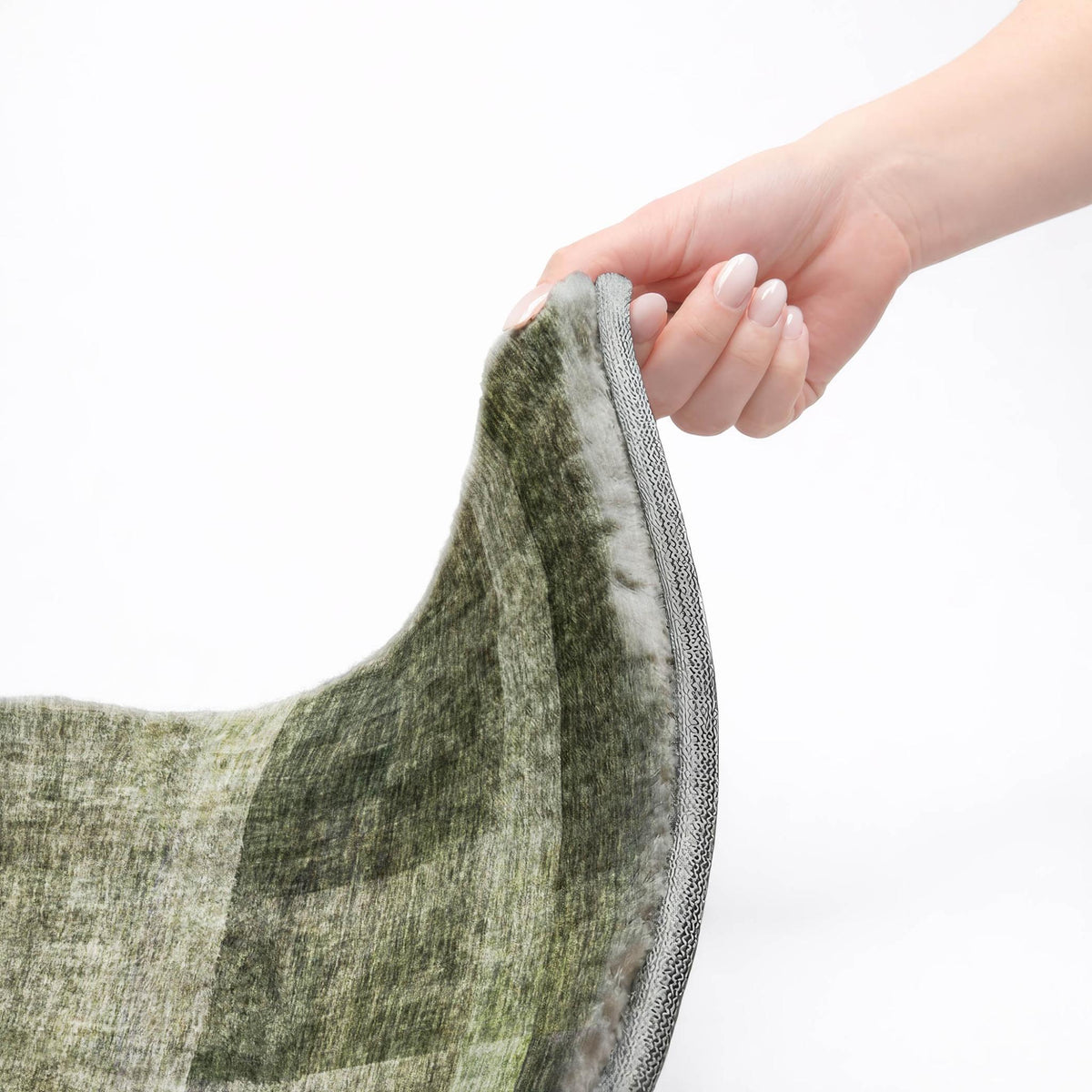 3' X 5' Olive Green And Gray Geometric Shag Washable Area Rug With UV Protection - HomeRoots - Flyclothing LLC