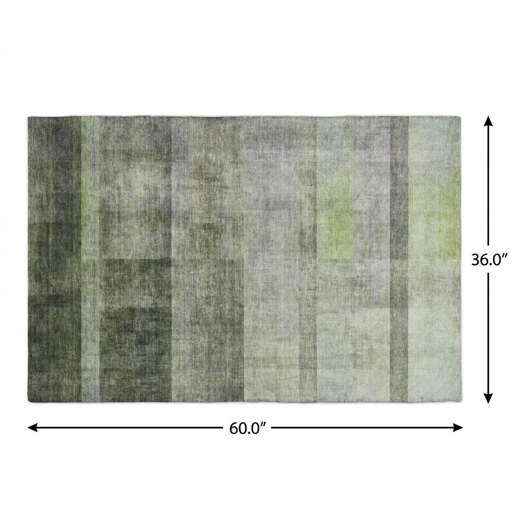3' X 5' Olive Green And Gray Geometric Shag Washable Area Rug With UV Protection - HomeRoots - Flyclothing LLC