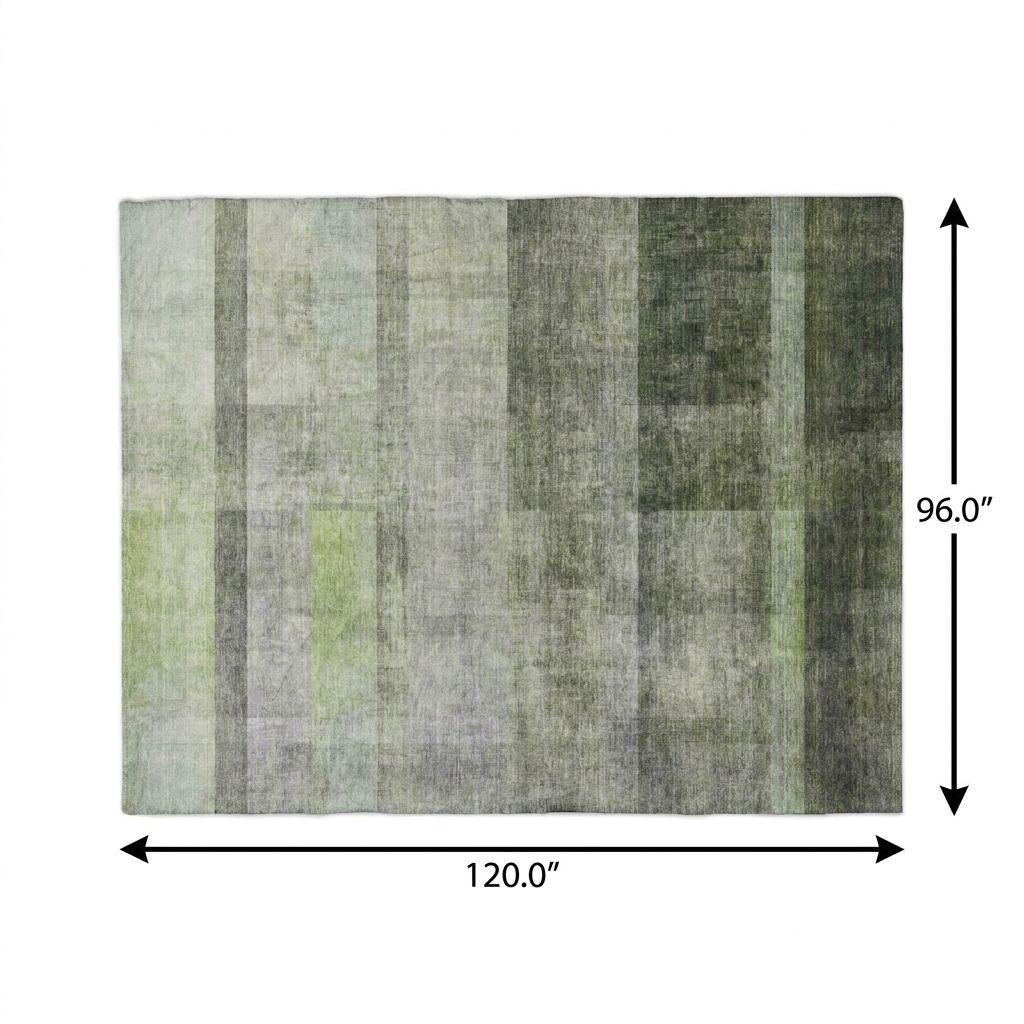 8' X 10' Olive Green And Gray Geometric Shag Washable Area Rug With UV Protection - HomeRoots - Flyclothing LLC