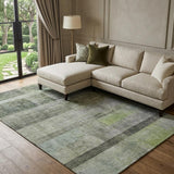 9' X 12' Olive Green And Gray Geometric Shag Washable Area Rug With UV Protection - HomeRoots - Flyclothing LLC