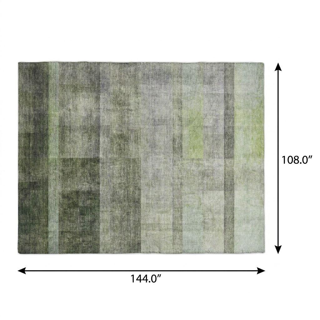9' X 12' Olive Green And Gray Geometric Shag Washable Area Rug With UV Protection - HomeRoots - Flyclothing LLC
