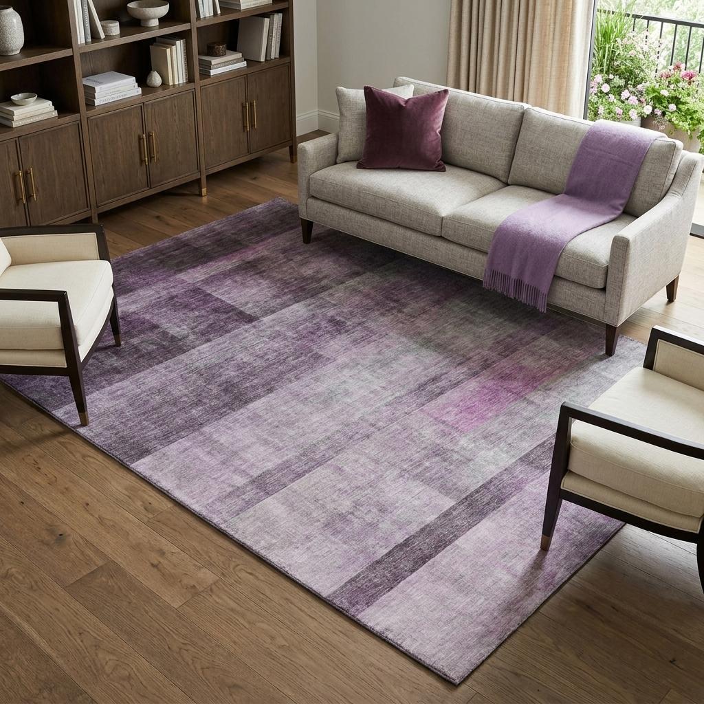 8' X 10' Purple And Gray Geometric Shag Washable Area Rug With UV Protection - HomeRoots - Flyclothing LLC