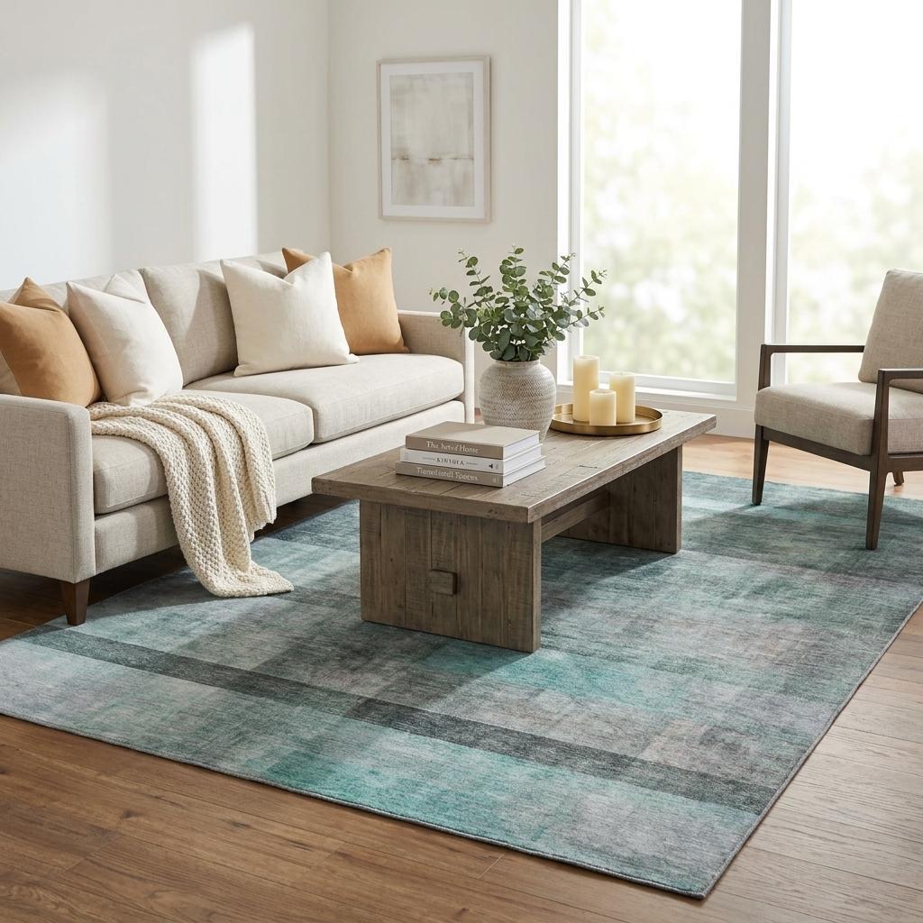 5' X 8' Teal And Gray Geometric Shag Washable Area Rug With UV Protection - HomeRoots - Flyclothing LLC
