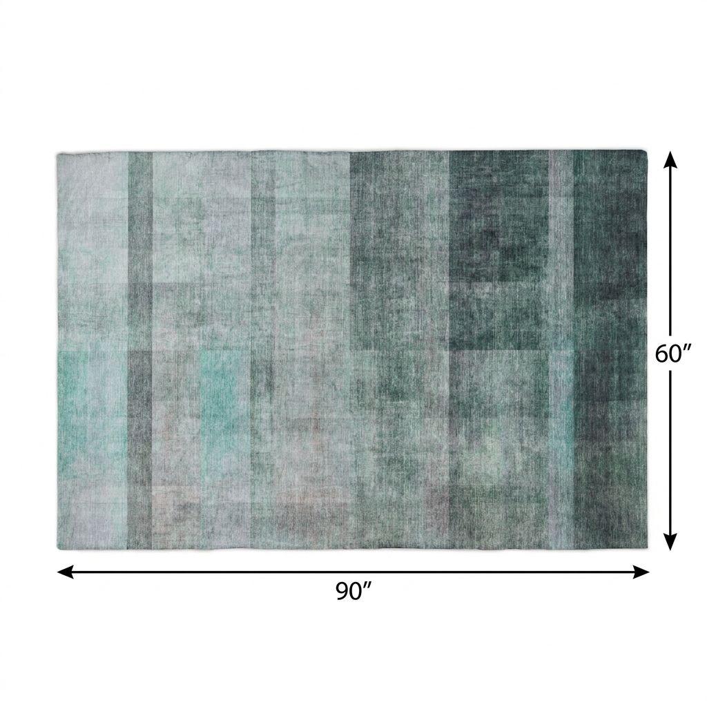 5' X 8' Teal And Gray Geometric Shag Washable Area Rug With UV Protection - HomeRoots - Flyclothing LLC