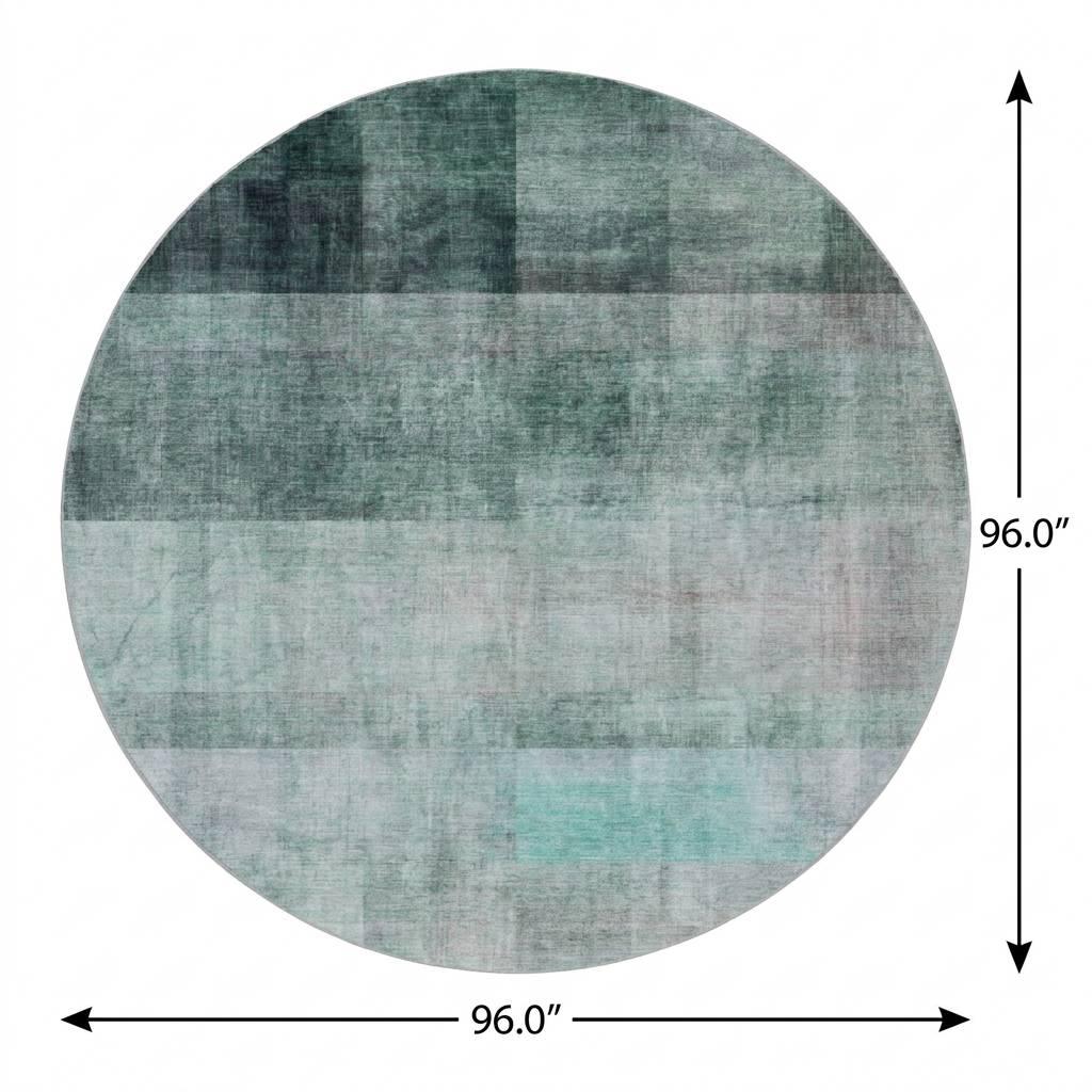 8' Teal And Gray Geometric Shag Washable Round Rug With UV Protection - HomeRoots - Flyclothing LLC