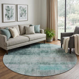 8' Teal And Gray Geometric Shag Washable Round Rug With UV Protection - HomeRoots - Flyclothing LLC