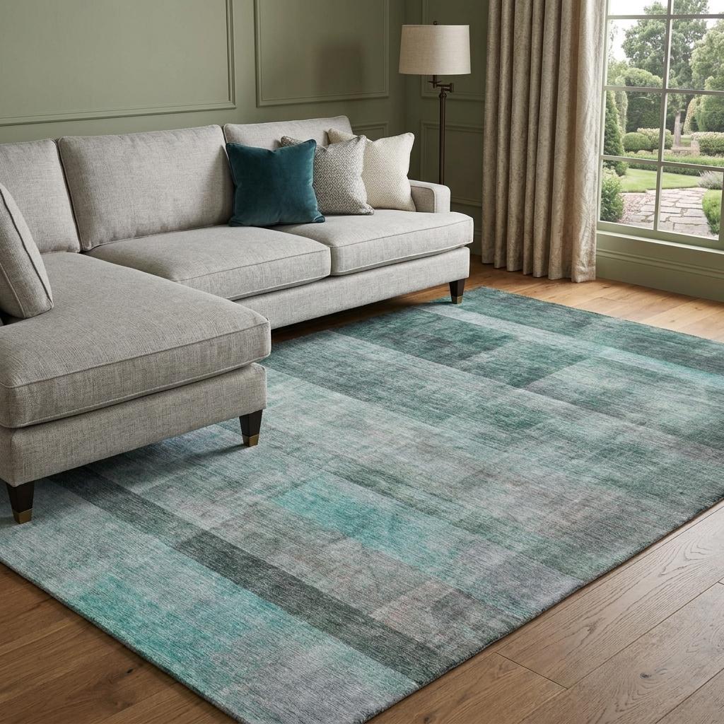 8' X 10' Teal And Gray Geometric Shag Washable Area Rug With UV Protection - HomeRoots - Flyclothing LLC