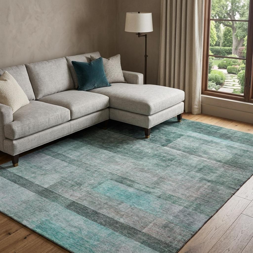 9' X 12' Teal And Gray Geometric Shag Washable Area Rug With UV Protection - HomeRoots - Flyclothing LLC