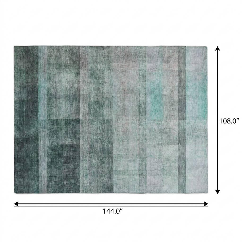 9' X 12' Teal And Gray Geometric Shag Washable Area Rug With UV Protection - HomeRoots - Flyclothing LLC