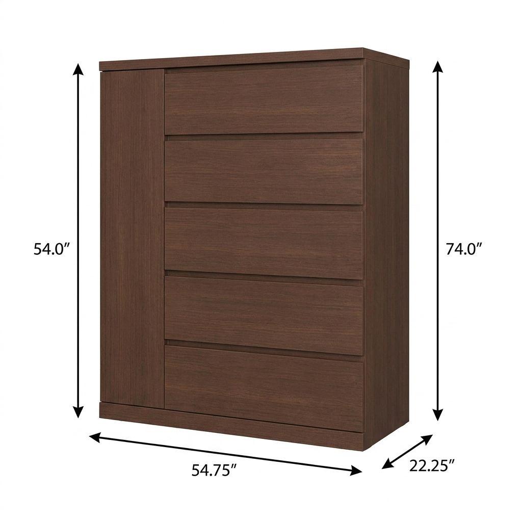 74" Coffee Solid Wood Three Door Combo Dresser - HomeRoots - Flyclothing LLC