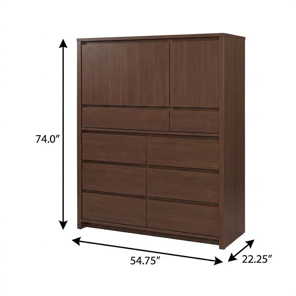 74" Coffee Solid Wood Mirrored Three Door Combo Dresser - HomeRoots - Flyclothing LLC