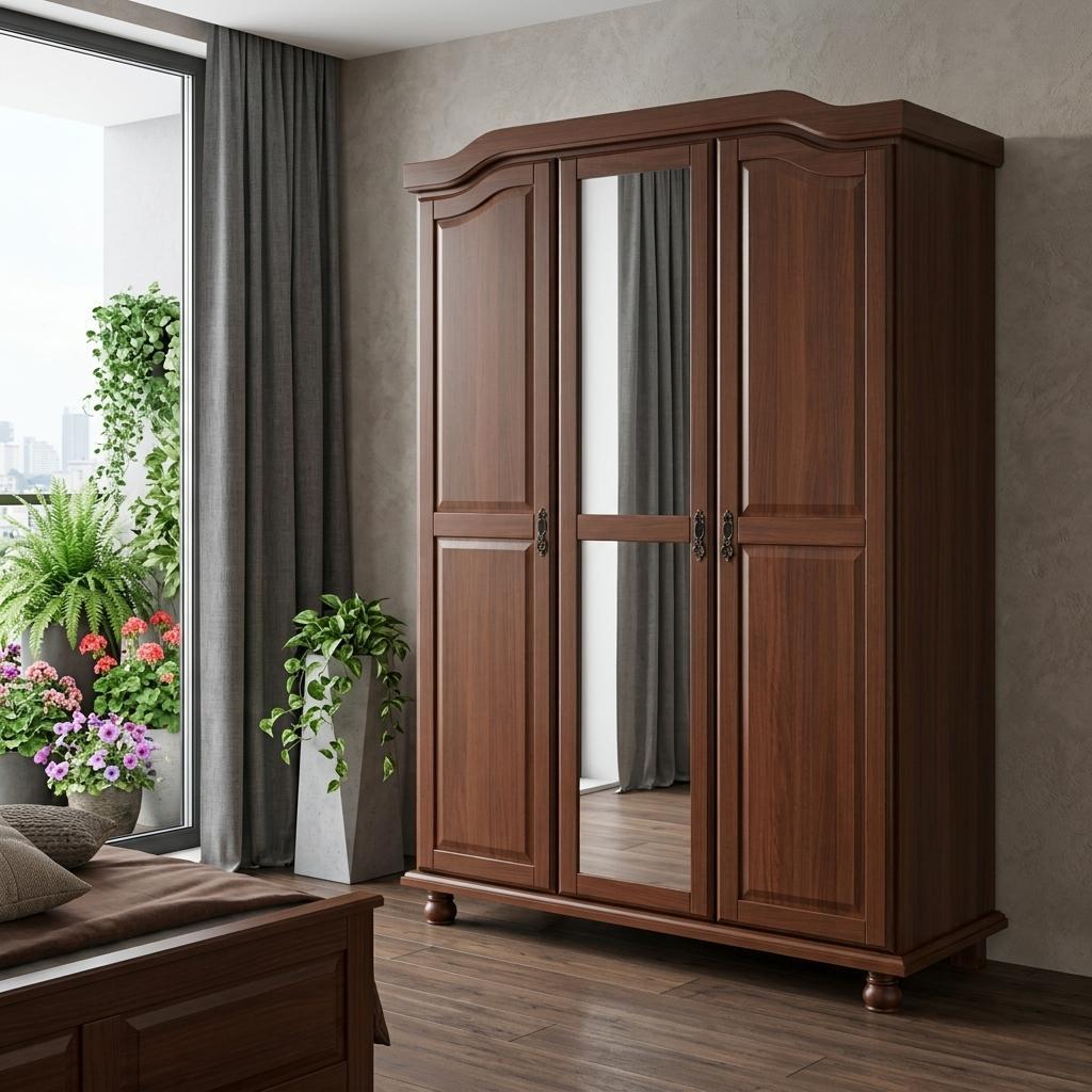 74" Coffee Solid Wood Mirrored Three Door Combo Dresser - HomeRoots - Flyclothing LLC