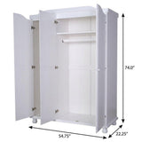 74" White Solid Wood Mirrored Three Door Combo Dresser