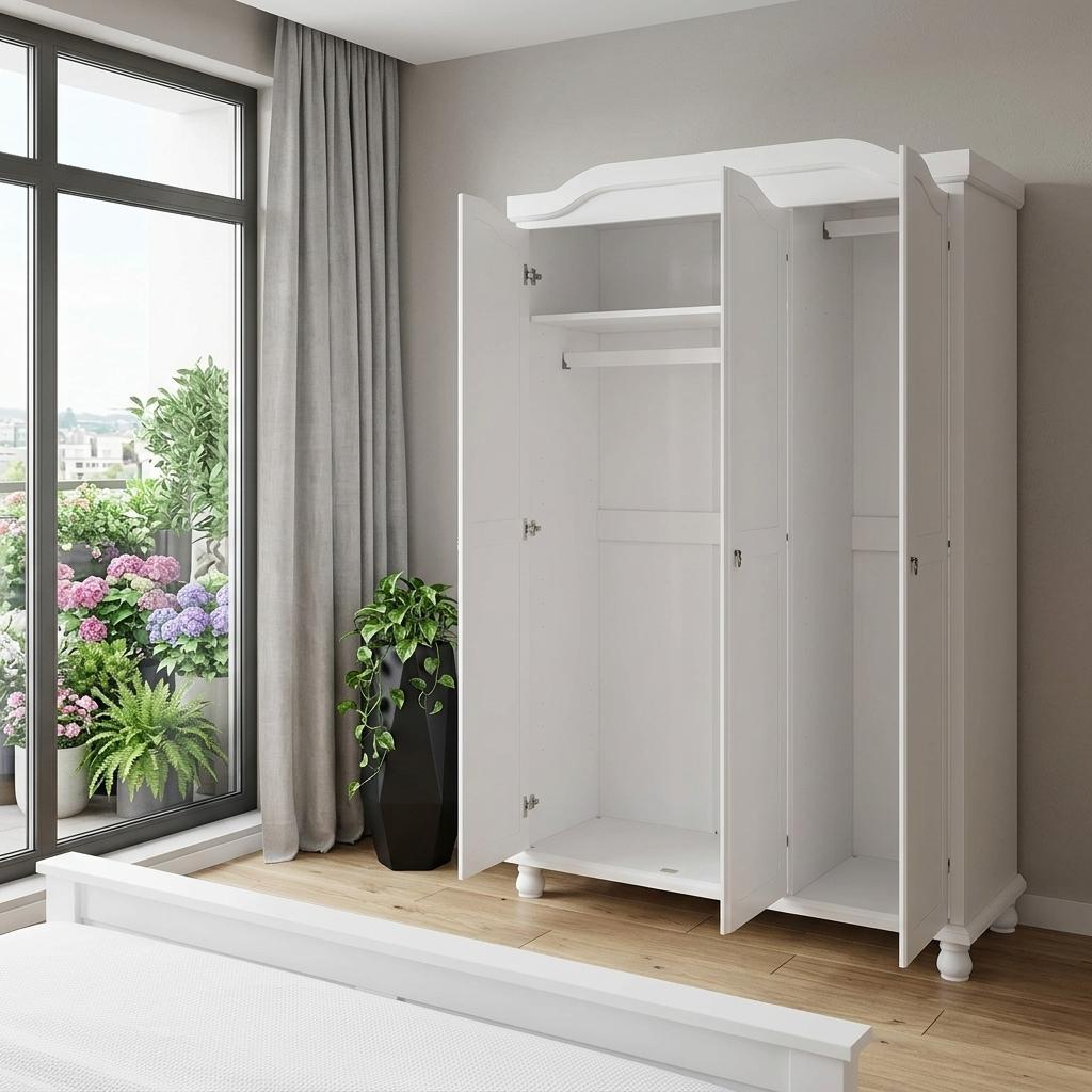 74" White Solid Wood Mirrored Three Door Combo Dresser