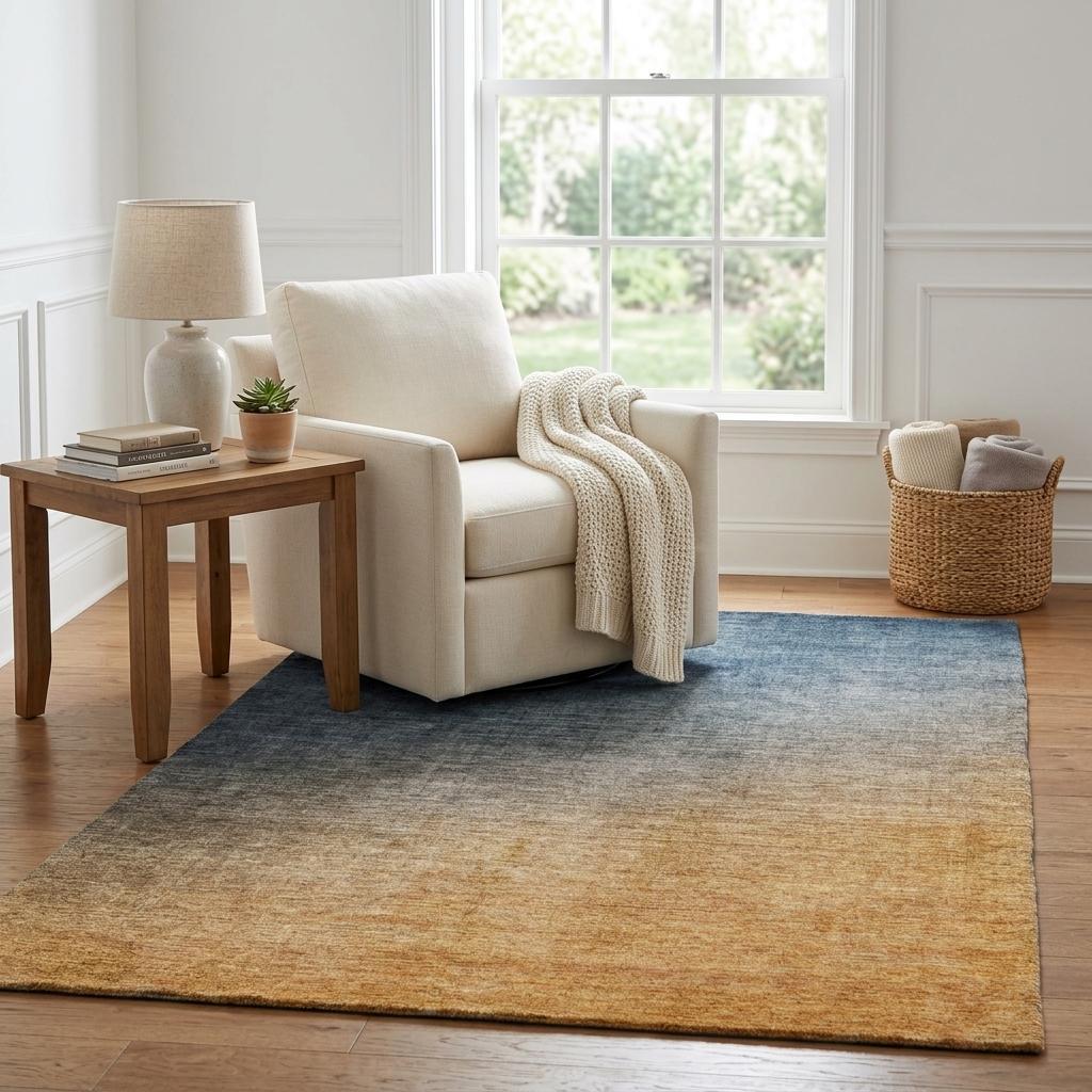 5' X 8' Navy Blue And Blue Ombre Shag Washable Area Rug With UV Protection - HomeRoots - Flyclothing LLC