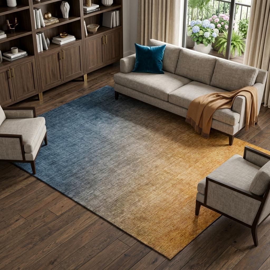8' X 10' Navy Blue And Blue Ombre Shag Washable Area Rug With UV Protection - HomeRoots - Flyclothing LLC