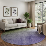 8' Olive Green And Gray Ombre Shag Washable Round Rug With UV Protection - HomeRoots - Flyclothing LLC