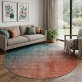 8' Teal And Gray Ombre Shag Washable Round Rug With UV Protection - HomeRoots - Flyclothing LLC