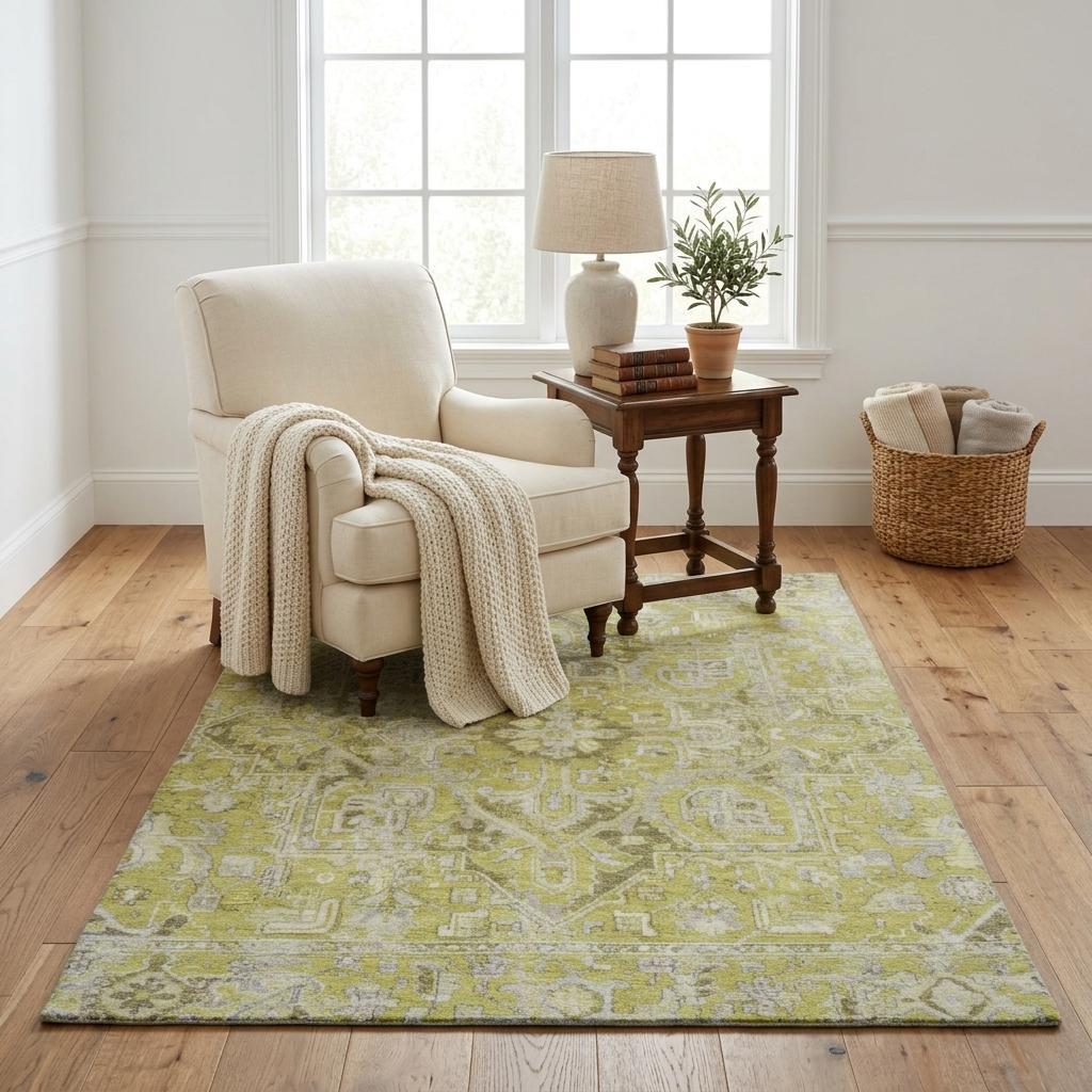 5' X 8' Green And Gray Oriental Shag Washable Area Rug With UV Protection - HomeRoots - Flyclothing LLC