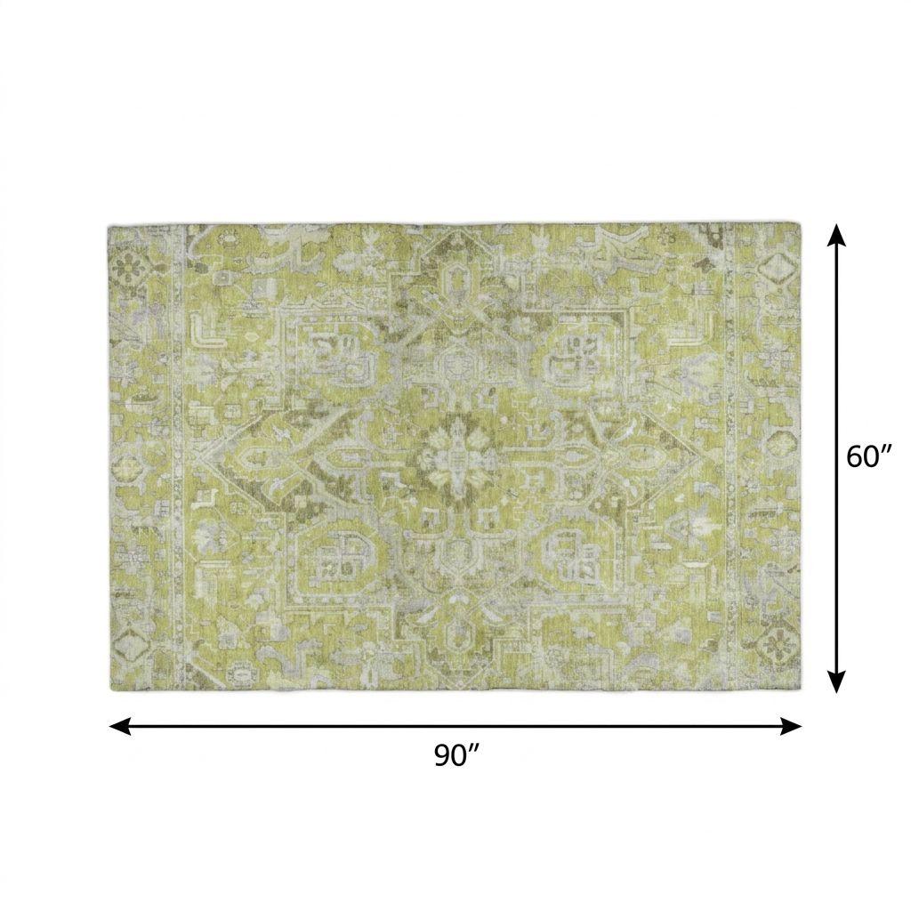 5' X 8' Green And Gray Oriental Shag Washable Area Rug With UV Protection - HomeRoots - Flyclothing LLC