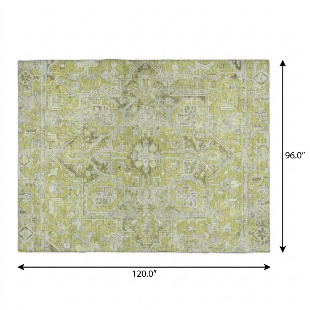 8' X 10' Green And Gray Oriental Shag Washable Area Rug With UV Protection - HomeRoots - Flyclothing LLC