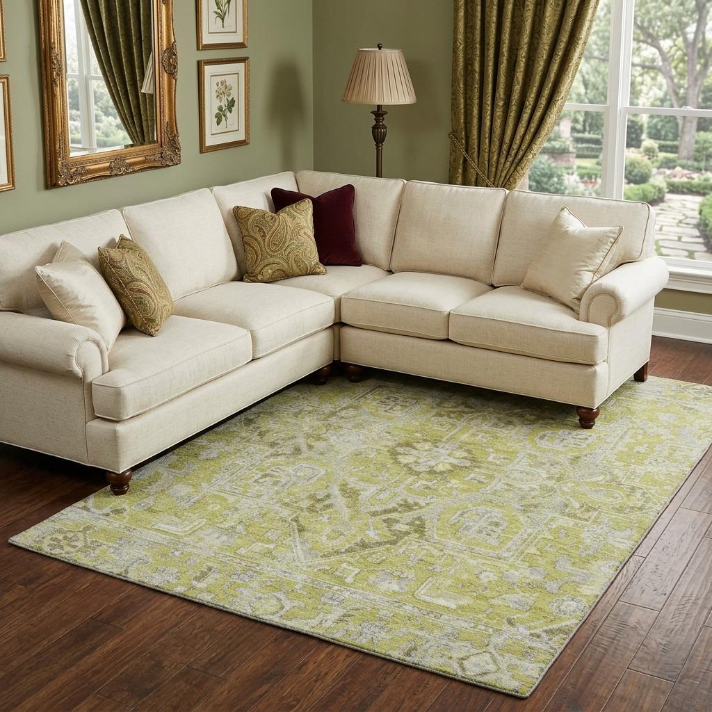 9' X 12' Green And Gray Oriental Shag Washable Area Rug With UV Protection - HomeRoots - Flyclothing LLC