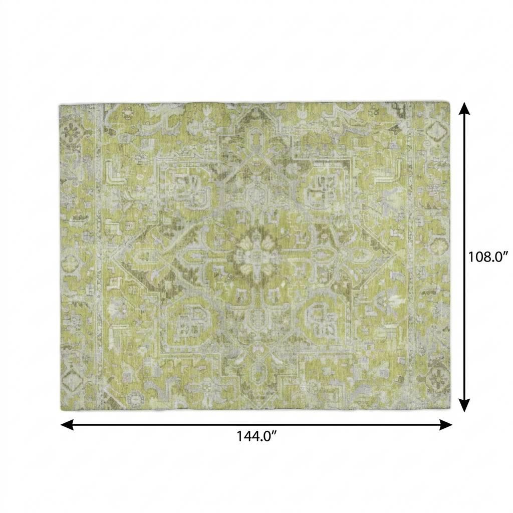9' X 12' Green And Gray Oriental Shag Washable Area Rug With UV Protection - HomeRoots - Flyclothing LLC