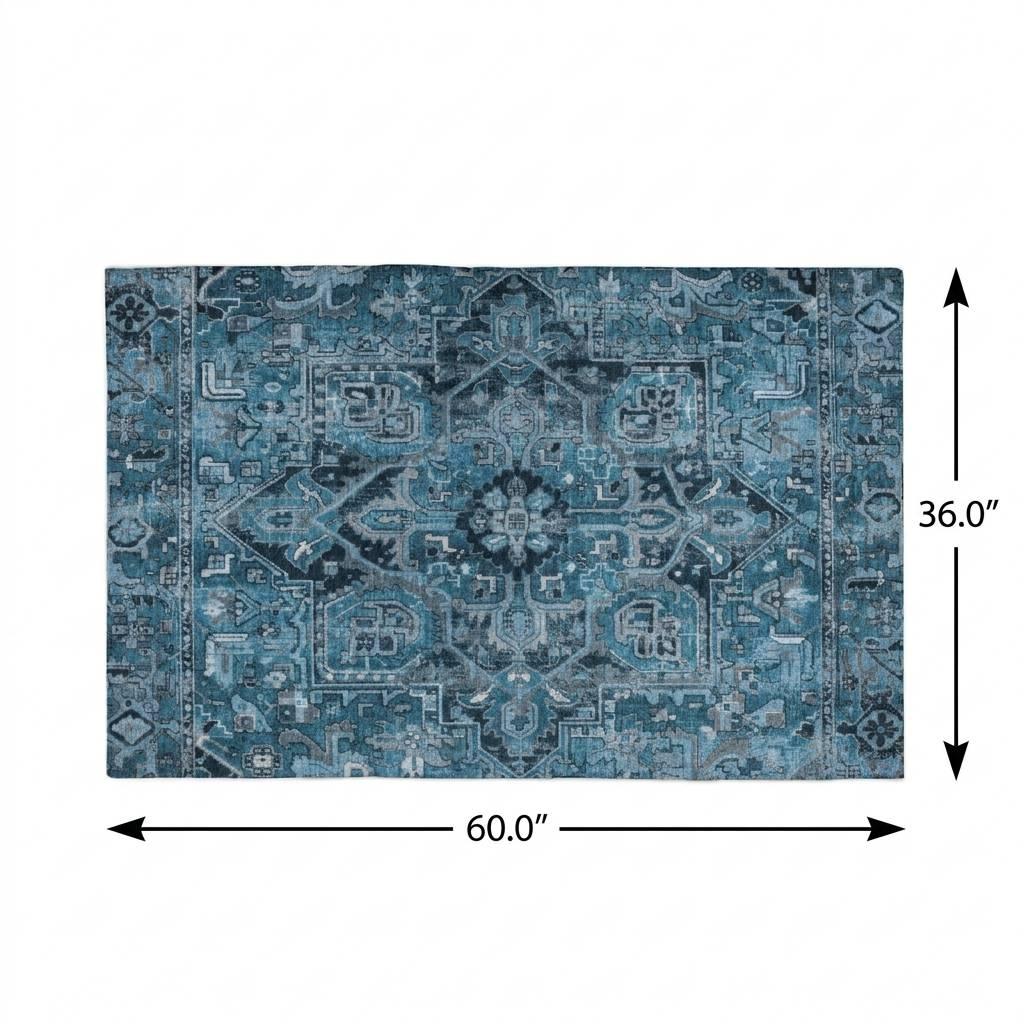 3' X 5' Blue And Denim Blue Oriental Shag Washable Area Rug With UV Protection - HomeRoots - Flyclothing LLC