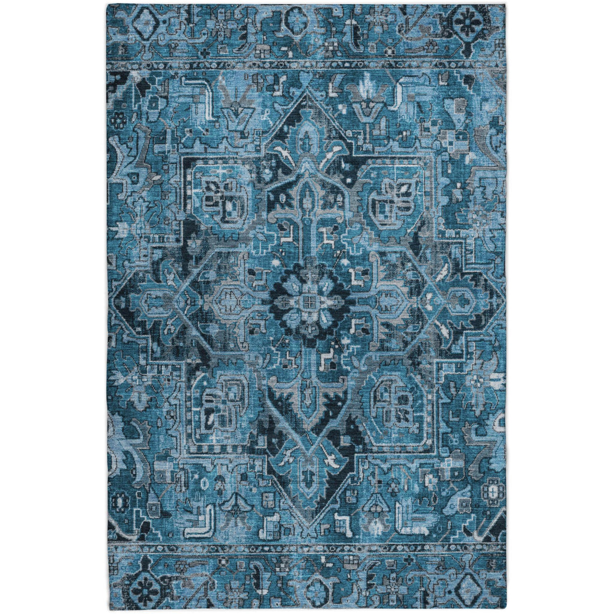 5' X 8' Blue And Denim Blue Oriental Shag Washable Area Rug With UV Protection - HomeRoots - Flyclothing LLC