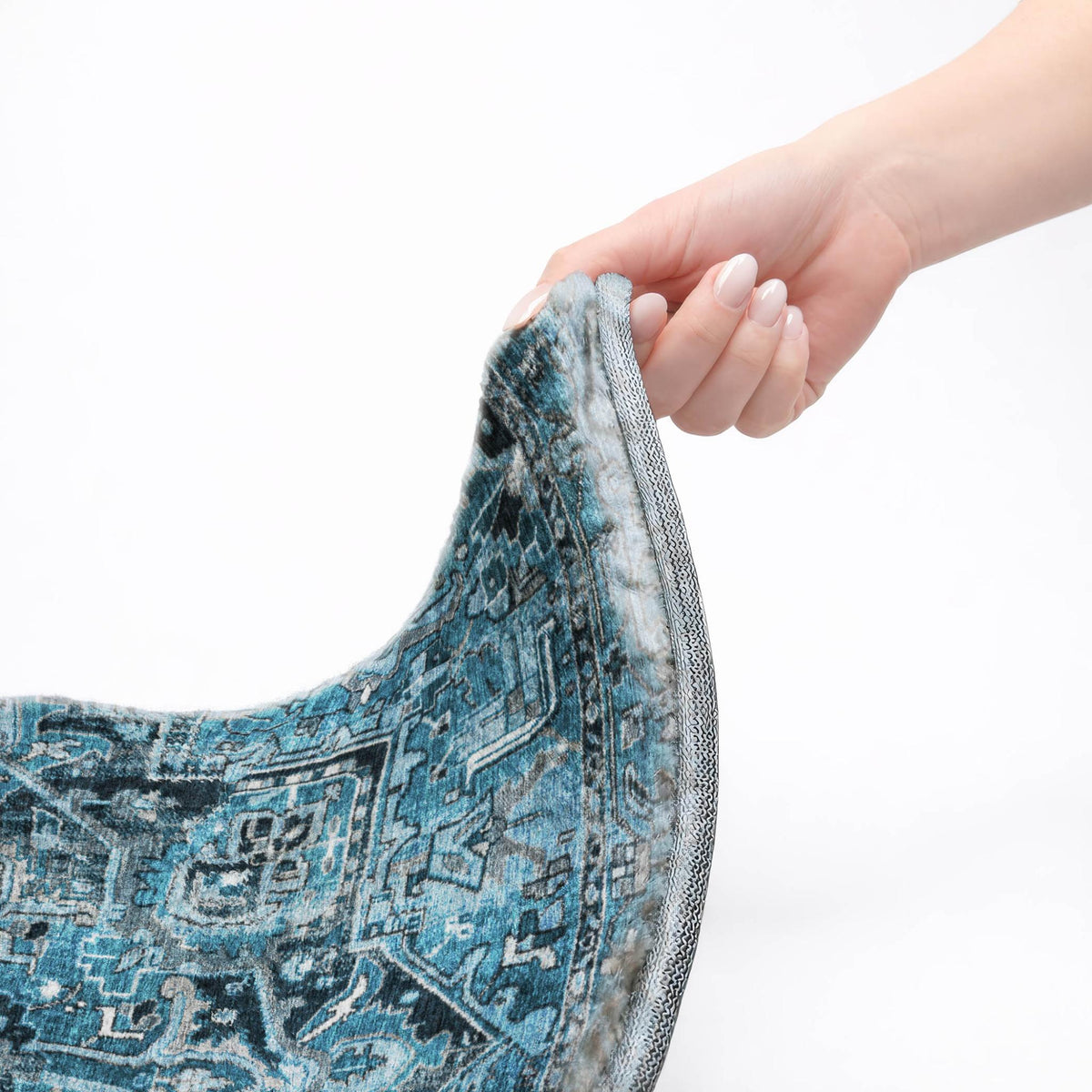 5' X 8' Blue And Denim Blue Oriental Shag Washable Area Rug With UV Protection - HomeRoots - Flyclothing LLC