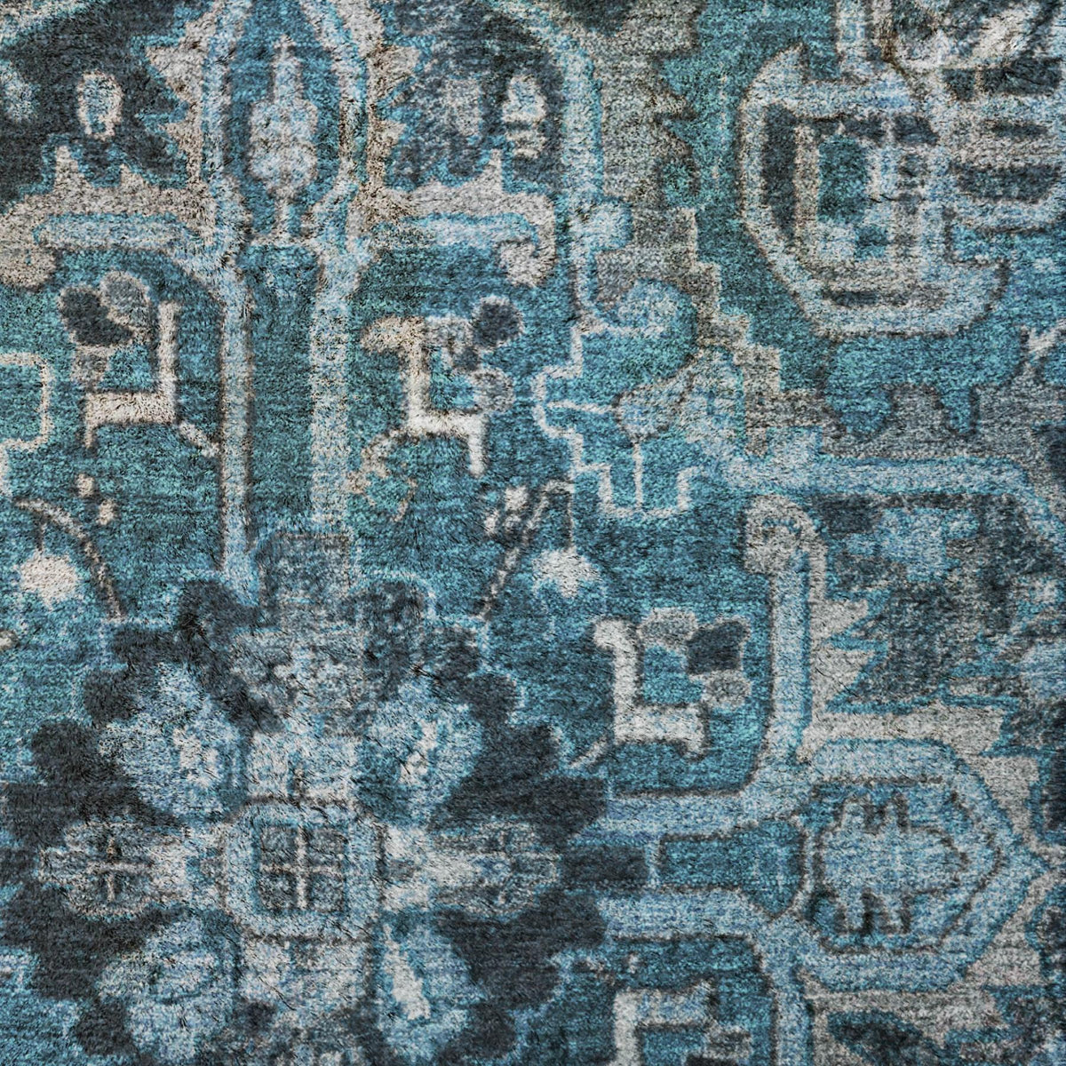 5' X 8' Blue And Denim Blue Oriental Shag Washable Area Rug With UV Protection - HomeRoots - Flyclothing LLC
