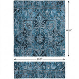 5' X 8' Blue And Denim Blue Oriental Shag Washable Area Rug With UV Protection - HomeRoots - Flyclothing LLC